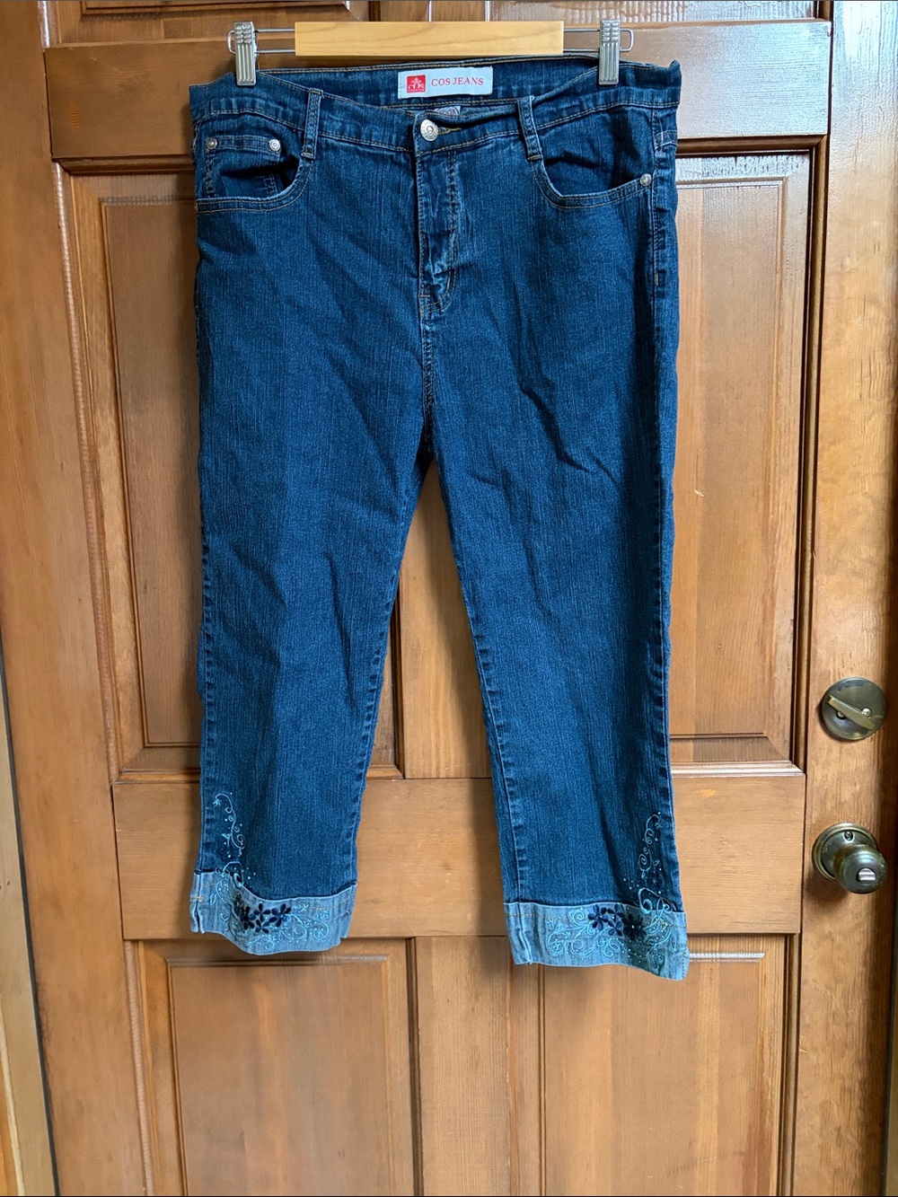 COS Women's Dark Blue Embroidered Cuffed Denim Capri Jeans Size 14